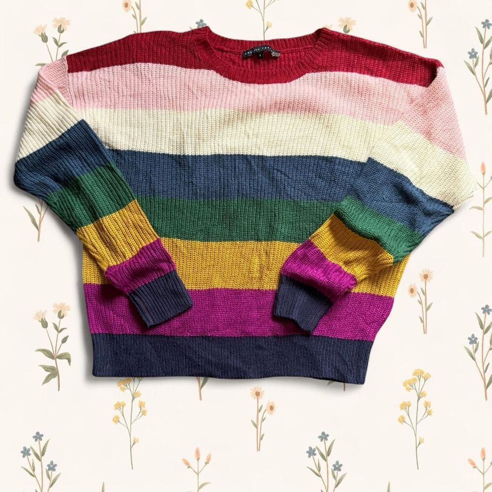 English Factory Rainbow Striped Block Knit Crewneck Cozy Sweater Small